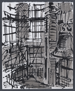 203048 Afbeelding van de klokken van het carillon en de steigers van de lantaarn van de Domtoren te Utrecht, tijdens de ...